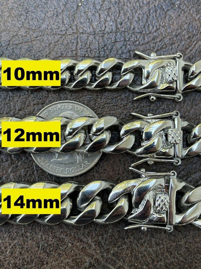 HarlemBling Real Solid Stainless Steel Miami Cuban Link Chain Necklace Box Clasp 4-18mm
