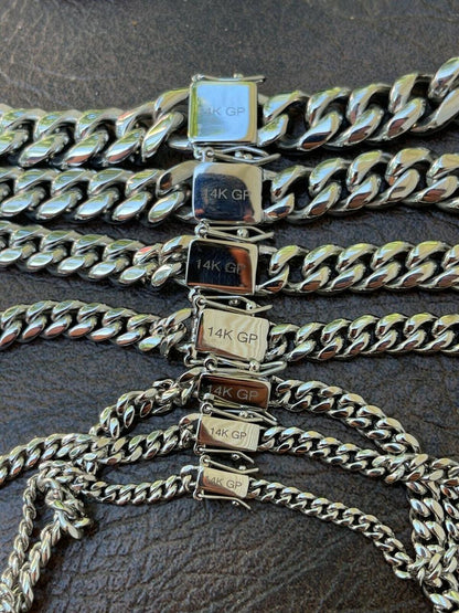 HarlemBling Real Solid Stainless Steel Miami Cuban Link Chain Necklace Box Clasp 4-18mm