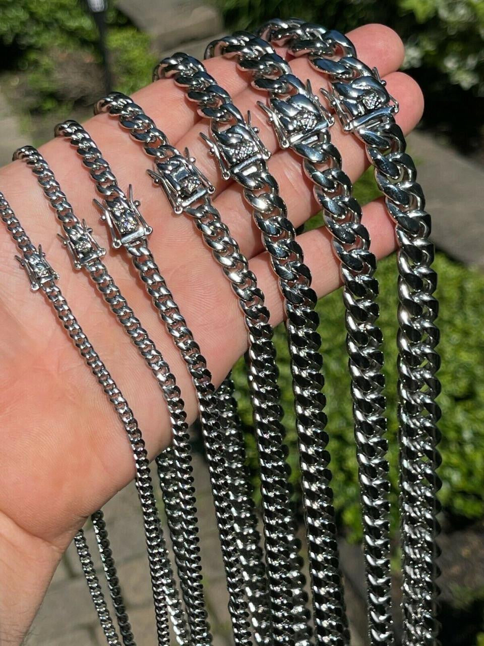 HarlemBling Real Solid Stainless Steel Miami Cuban Link Chain Necklace Box Clasp 4-18mm