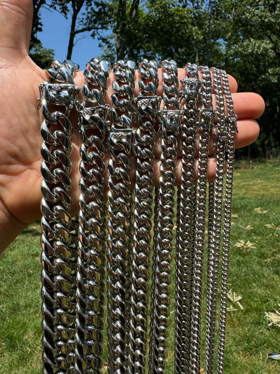 HarlemBling Real Solid Stainless Steel Miami Cuban Link Chain Necklace Box Clasp 4-18mm