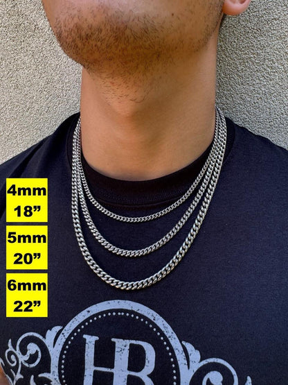 HarlemBling Real Solid Stainless Steel Miami Cuban Link Chain Necklace Box Clasp 4-18mm