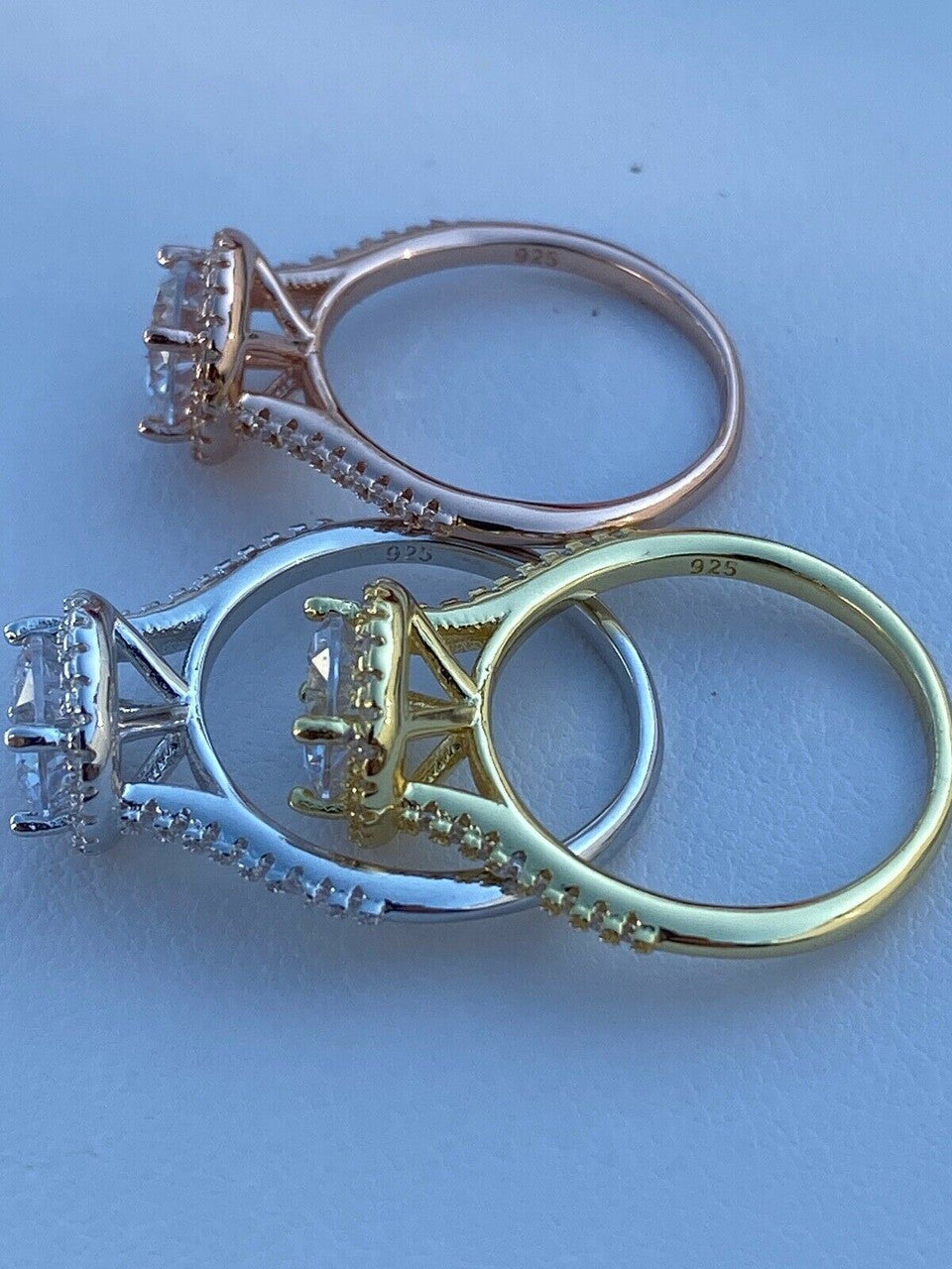 HarlemBling Real Solid Sterling Silver Diamond Engagement Promise Ring 14k Yellow Rose Gold