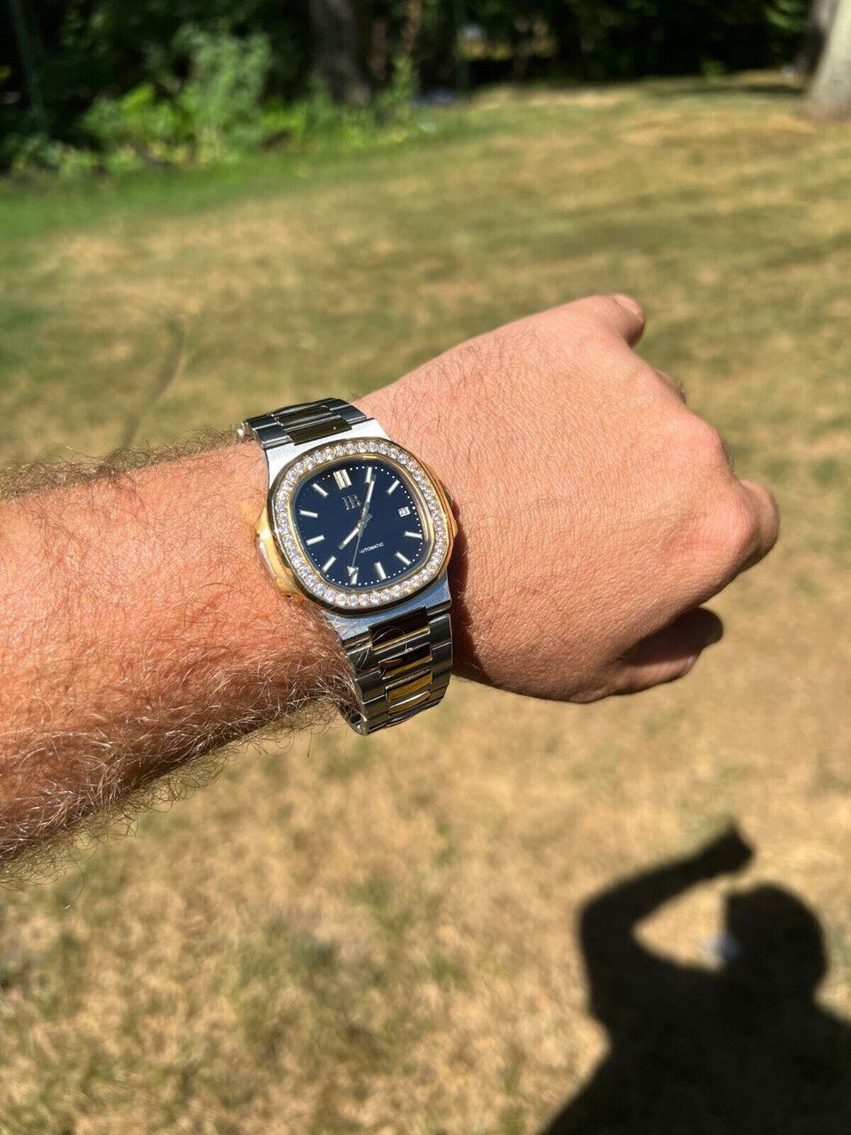 HarlemBling Real Stainless and 14k Gold Iced 2ct Moissanite Watch Black Face Pass Diamond Test