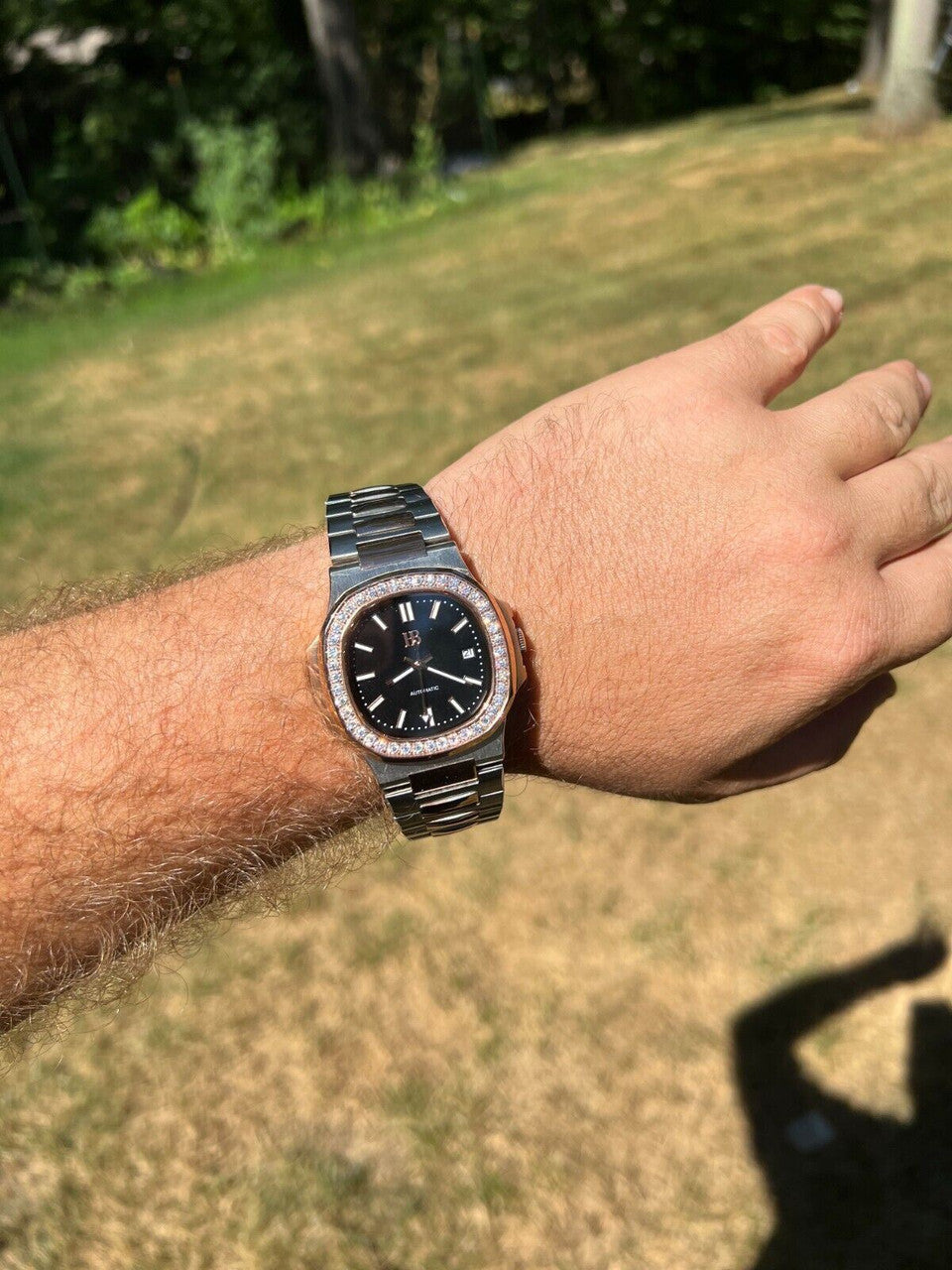 HarlemBling Real Stainless and 14k Rose Gold Iced 2ct Moissanite Plain Watch Pass Diamond Test