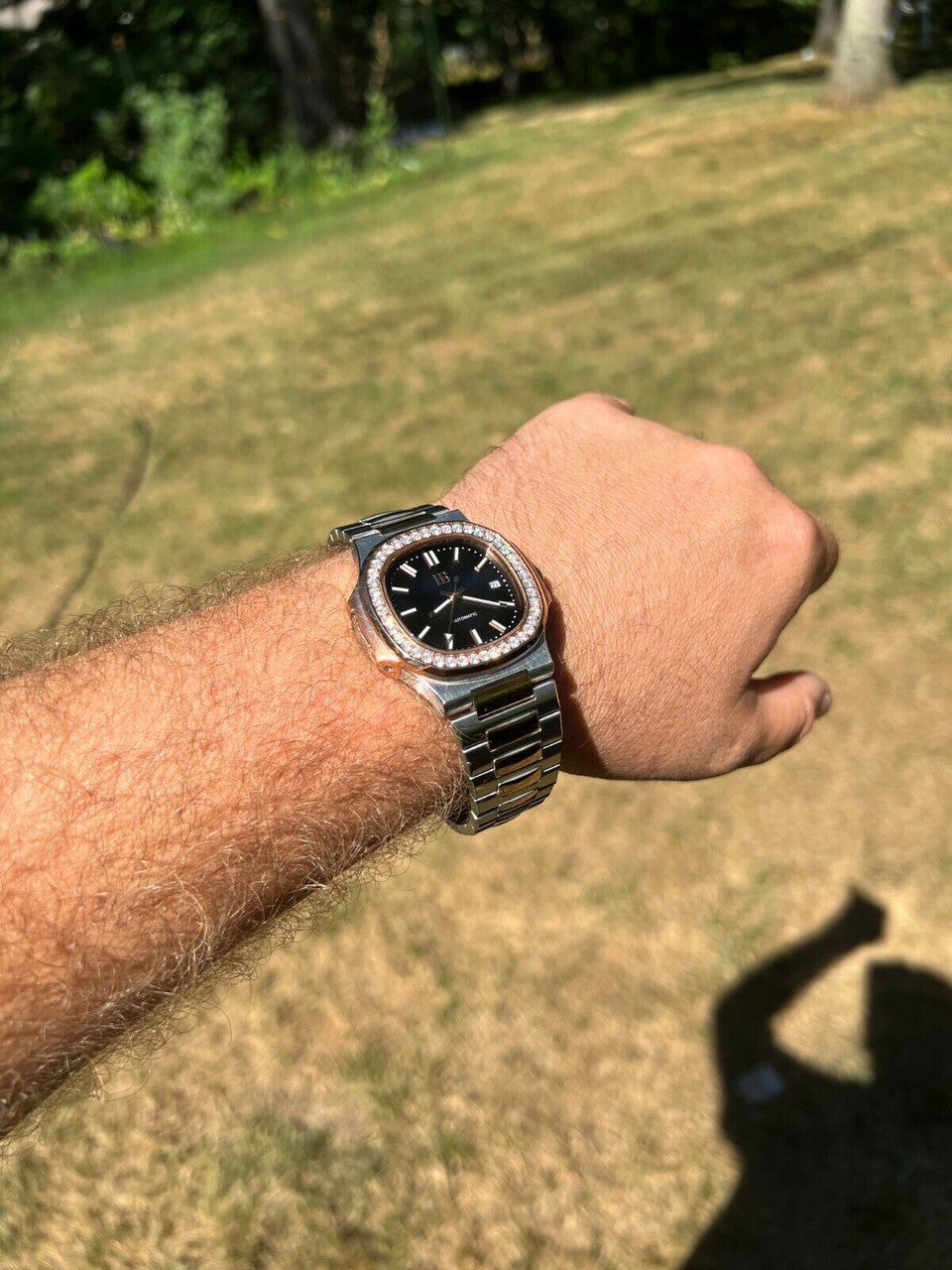 HarlemBling Real Stainless and 14k Rose Gold Iced 2ct Moissanite Plain Watch Pass Diamond Test