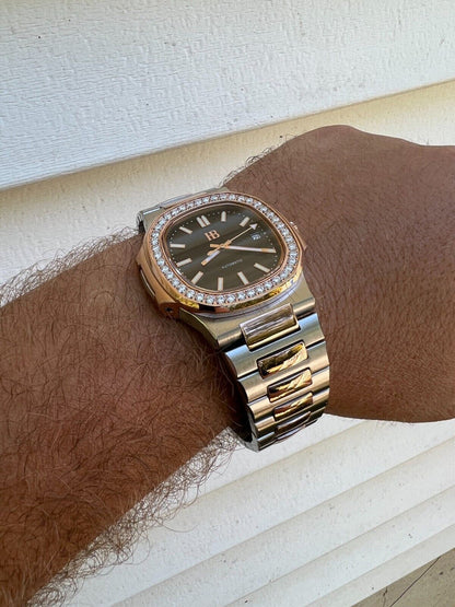 HarlemBling Real Stainless and 14k Rose Gold Iced 2ct Moissanite Plain Watch Pass Diamond Test