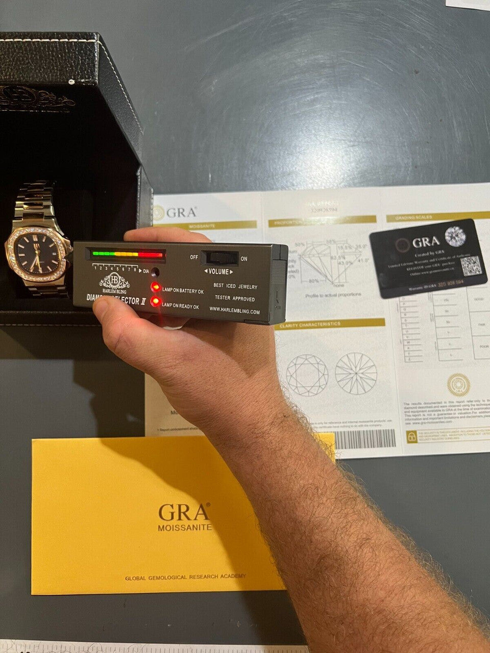 HarlemBling Real Stainless and 14k Rose Gold Iced 2ct Moissanite Plain Watch - Skeleton Back