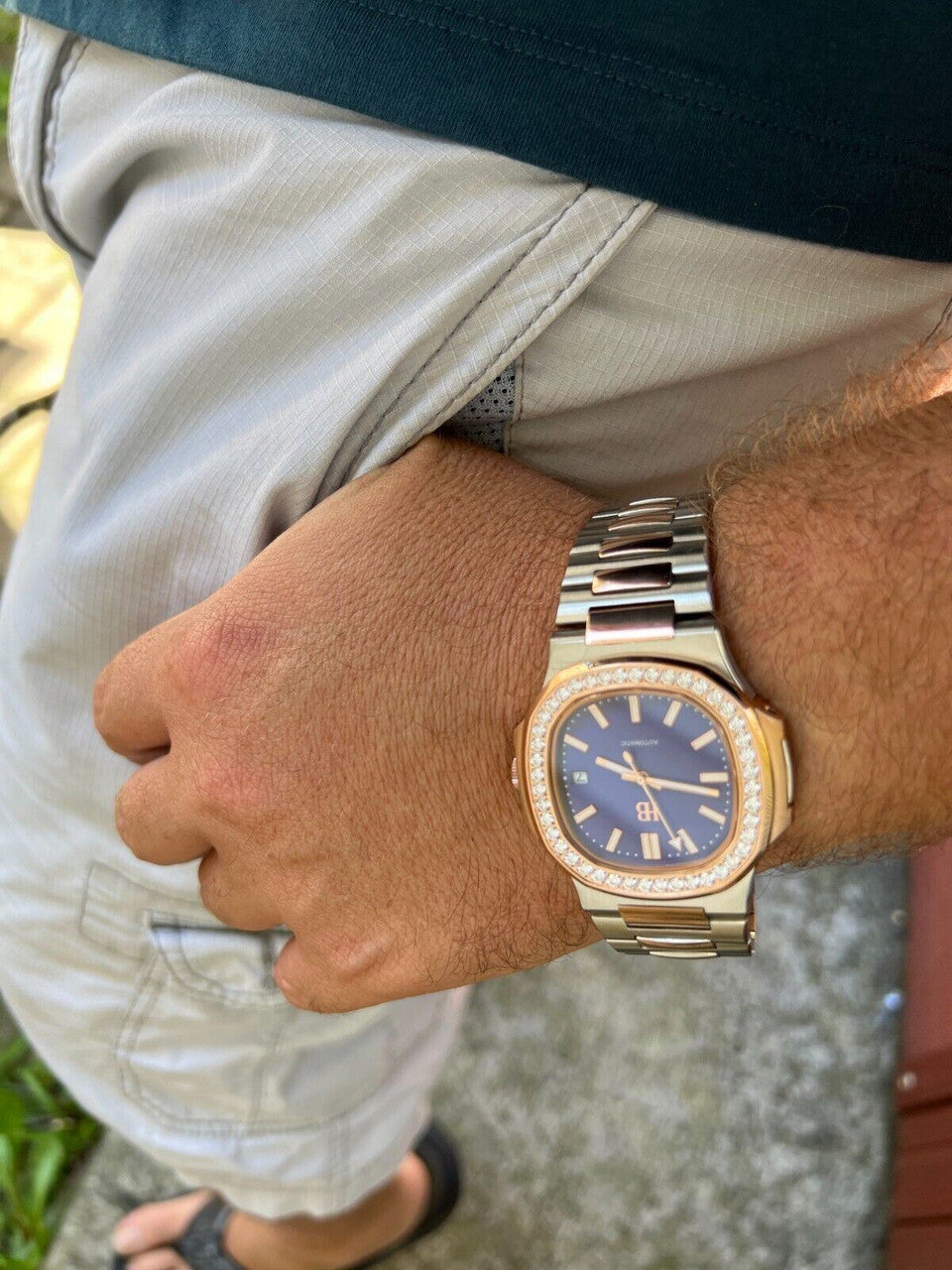 HarlemBling Real Stainless and 14k Rose Gold Iced 2ct Moissanite Plain Watch - Skeleton Back