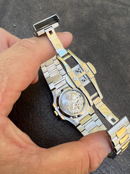 HarlemBling Real Stainless and 14k Rose Gold Iced 2ct Moissanite Plain Watch - Skeleton Back