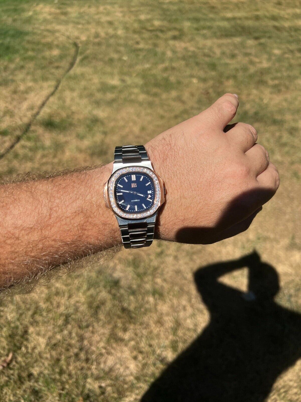 HarlemBling Real Stainless and 14k Rose Gold Iced 2ct Moissanite Plain Watch - Skeleton Back