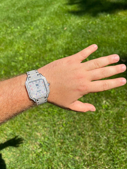 HarlemBling Real Stainless Steel Mens Watch Iced Simulated Diamond Hip Hop Bust Down Arabic