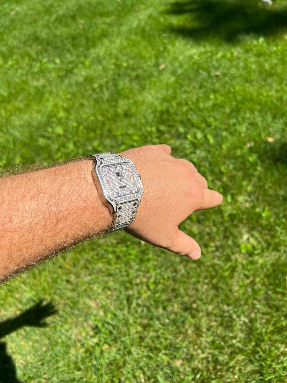 HarlemBling Real Stainless Steel Mens Watch Iced Simulated Diamond Hip Hop Bust Down Arabic