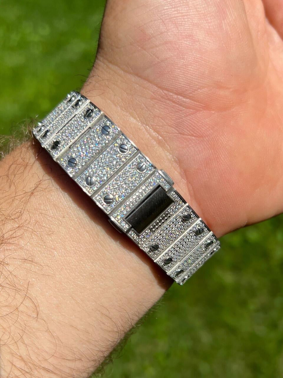 HarlemBling Real Stainless Steel Mens Watch Iced Simulated Diamond Hip Hop Bust Down Arabic