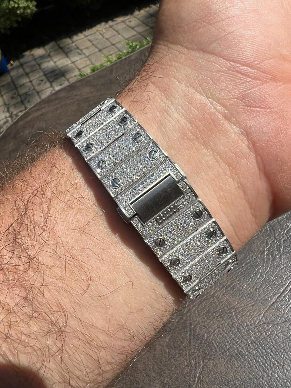 HarlemBling Real Stainless Steel Mens Watch Iced Simulated Diamond Hip Hop Bust Down Square