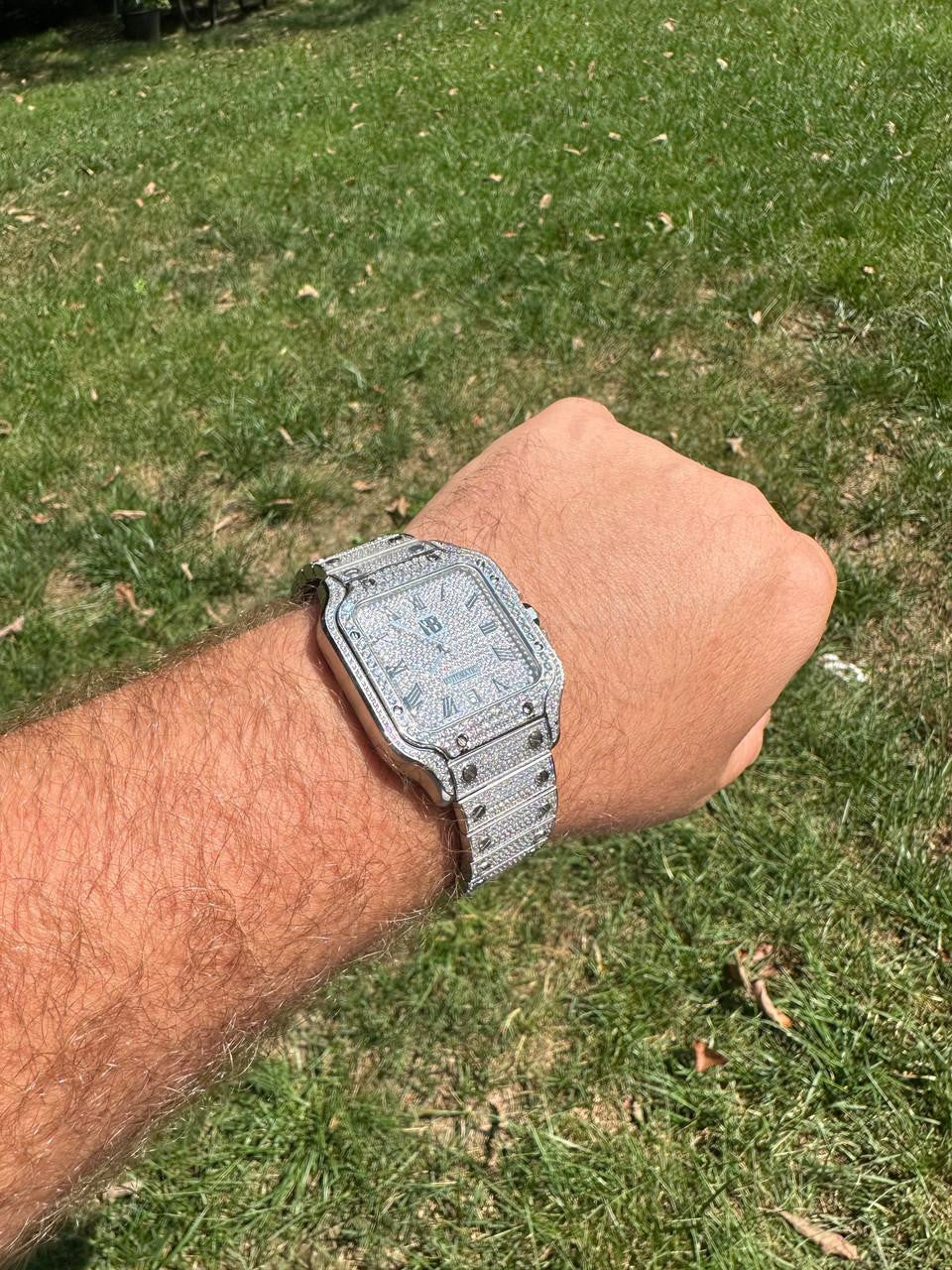 HarlemBling Real Stainless Steel Mens Watch Iced Simulated Diamond Hip Hop Bust Down Square