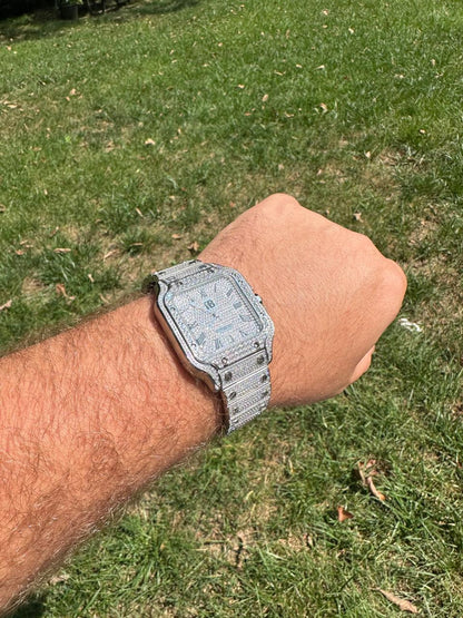 HarlemBling Real Stainless Steel Mens Watch Iced Simulated Diamond Hip Hop Bust Down Square