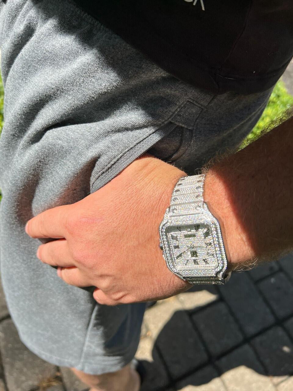 HarlemBling Real Stainless Steel Mens Watch Iced Simulated Diamond Hip Hop Bust Down Square