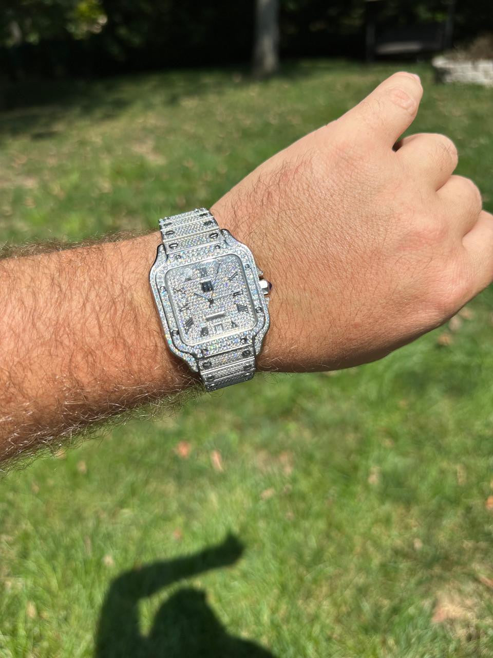 HarlemBling Real Stainless Steel Mens Watch Iced Simulated Diamond Hip Hop Bust Down Square