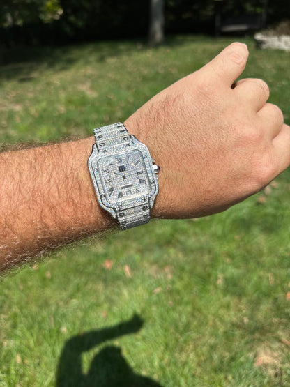 HarlemBling Real Stainless Steel Mens Watch Iced Simulated Diamond Hip Hop Bust Down Square