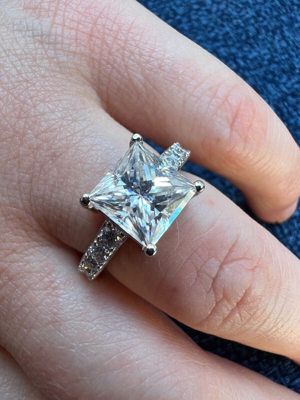 HarlemBling Real VVS D Square Princess Cut Moissanite Engagement Promise Ring 925 Silver