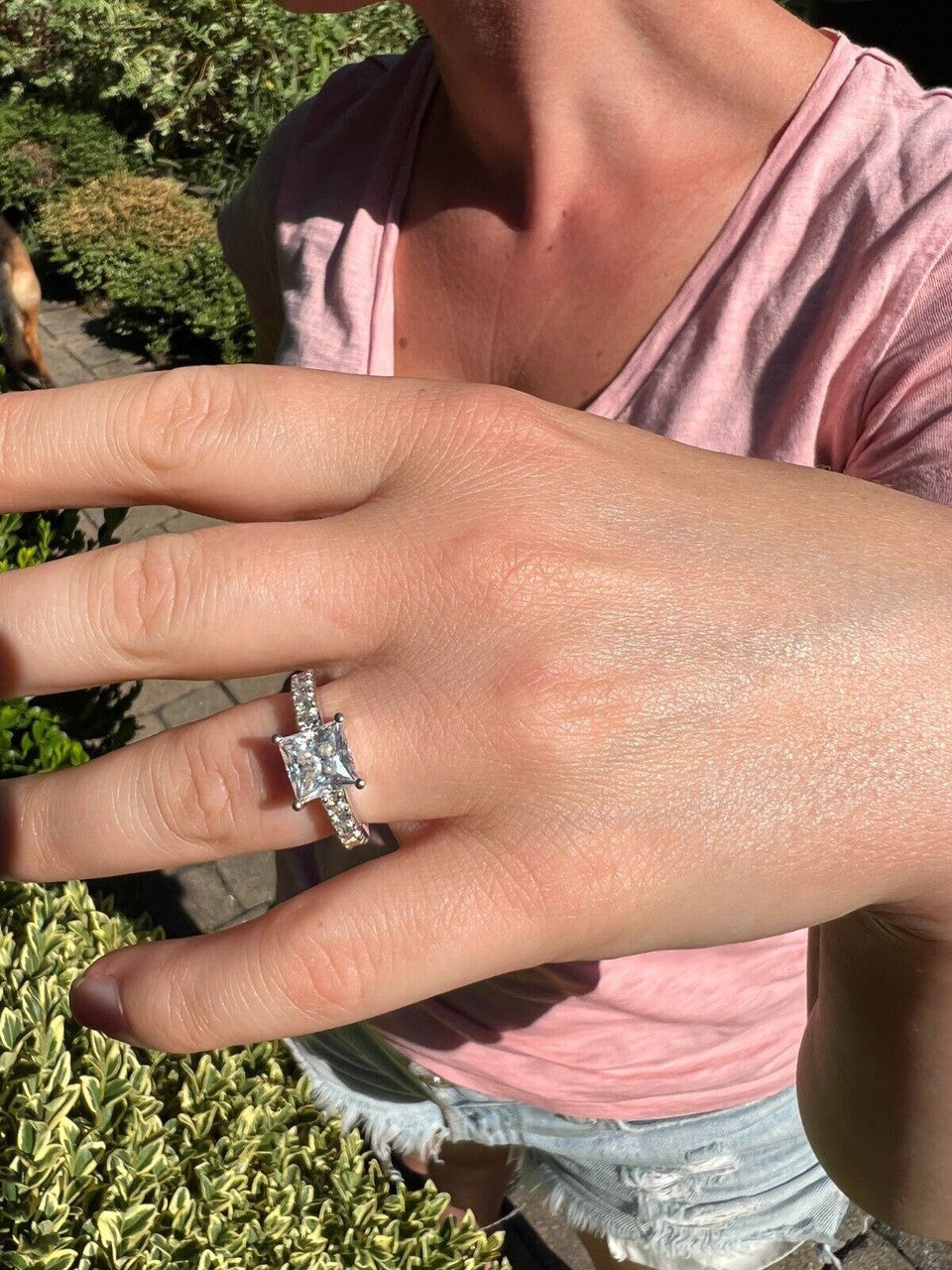 HarlemBling Real VVS D Square Princess Cut Moissanite Engagement Promise Ring 925 Silver