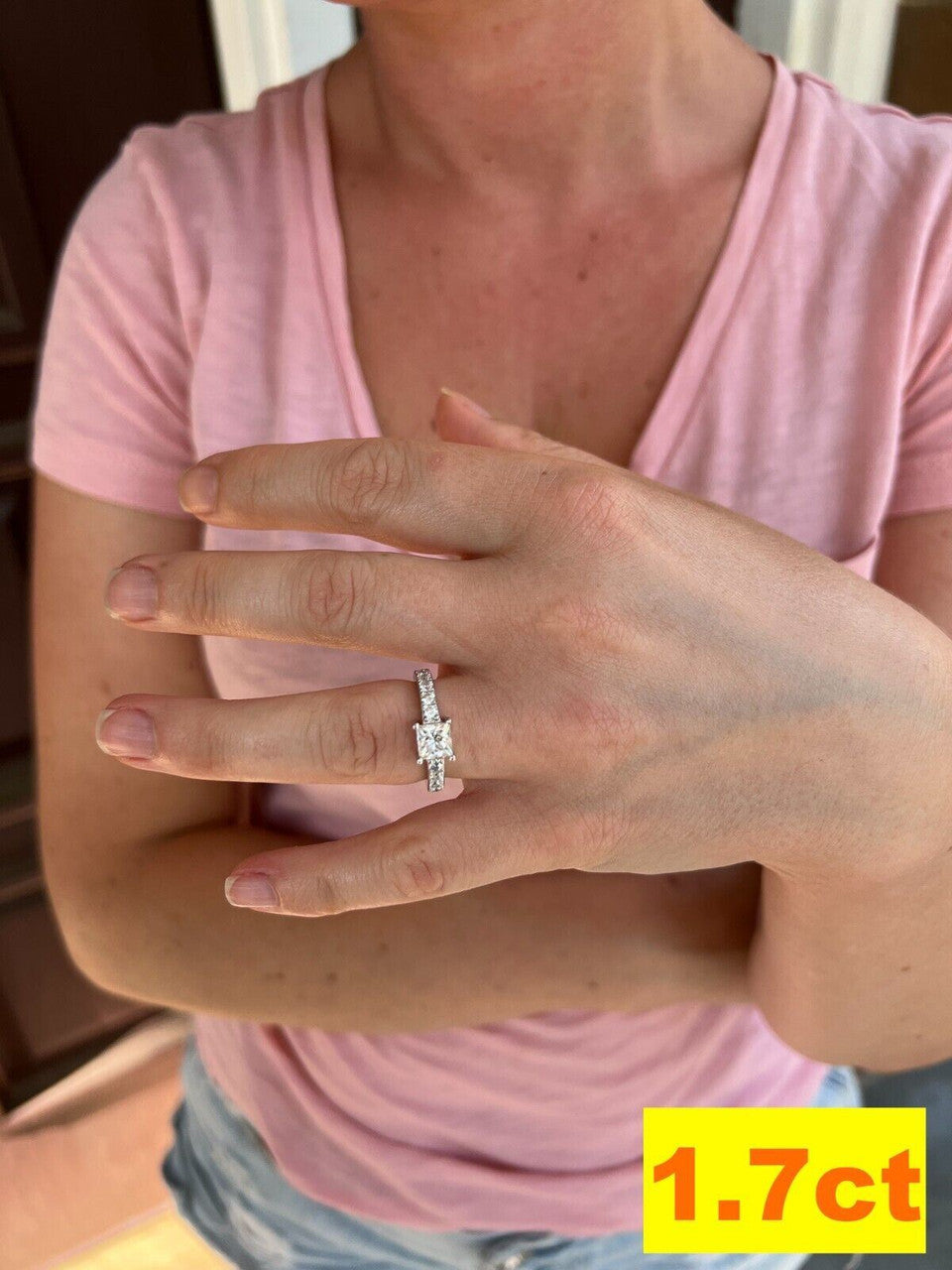 HarlemBling Real VVS D Square Princess Cut Moissanite Engagement Promise Ring 925 Silver