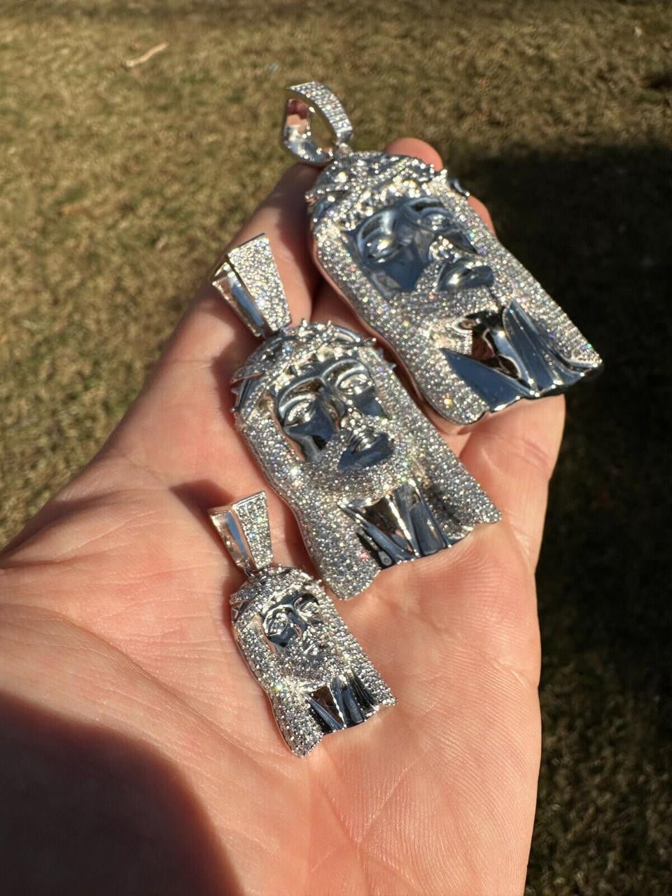 HarlemBling Real VVS Diamond 925 Silver Jesus Piece Pendant - Iced Hip Hop Necklace - 3 Size