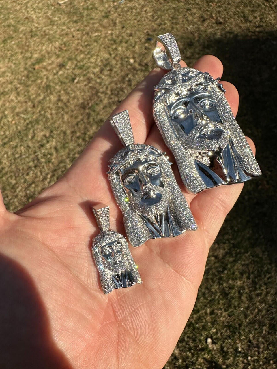 HarlemBling Real VVS Diamond 925 Silver Jesus Piece Pendant - Iced Hip Hop Necklace - 3 Size