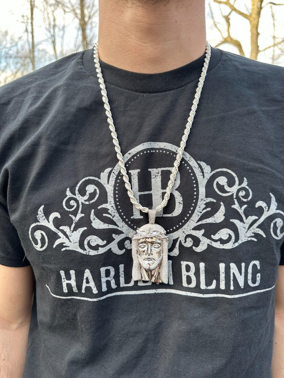 HarlemBling Real VVS Diamond 925 Silver Jesus Piece Pendant - Iced Hip Hop Necklace - 3 Size