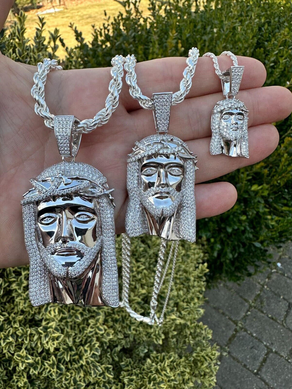 HarlemBling Real VVS Diamond 925 Silver Jesus Piece Pendant - Iced Hip Hop Necklace - 3 Size