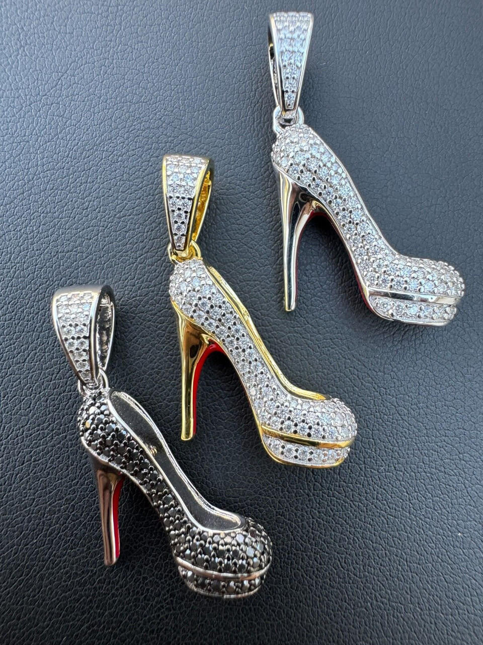 HarlemBling Red Bottom Shoe Stiletto Heels Pendant MOISSANITE 925 Silver Gold Iced Necklace