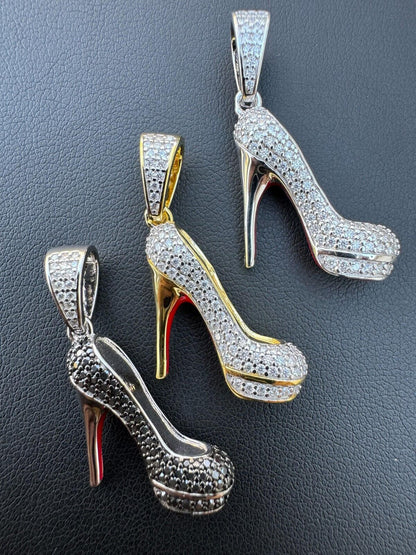 HarlemBling Red Bottom Shoe Stiletto Heels Pendant MOISSANITE 925 Silver Gold Iced Necklace