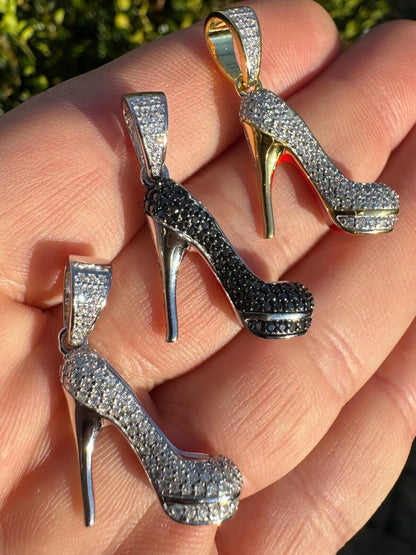 HarlemBling Red Bottom Shoe Stiletto Heels Pendant MOISSANITE 925 Silver Gold Iced Necklace