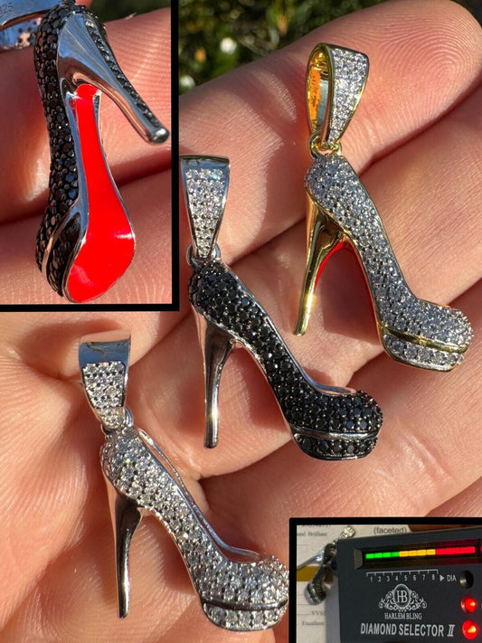 HarlemBling Red Bottom Shoe Stiletto Heels Pendant MOISSANITE 925 Silver Gold Iced Necklace