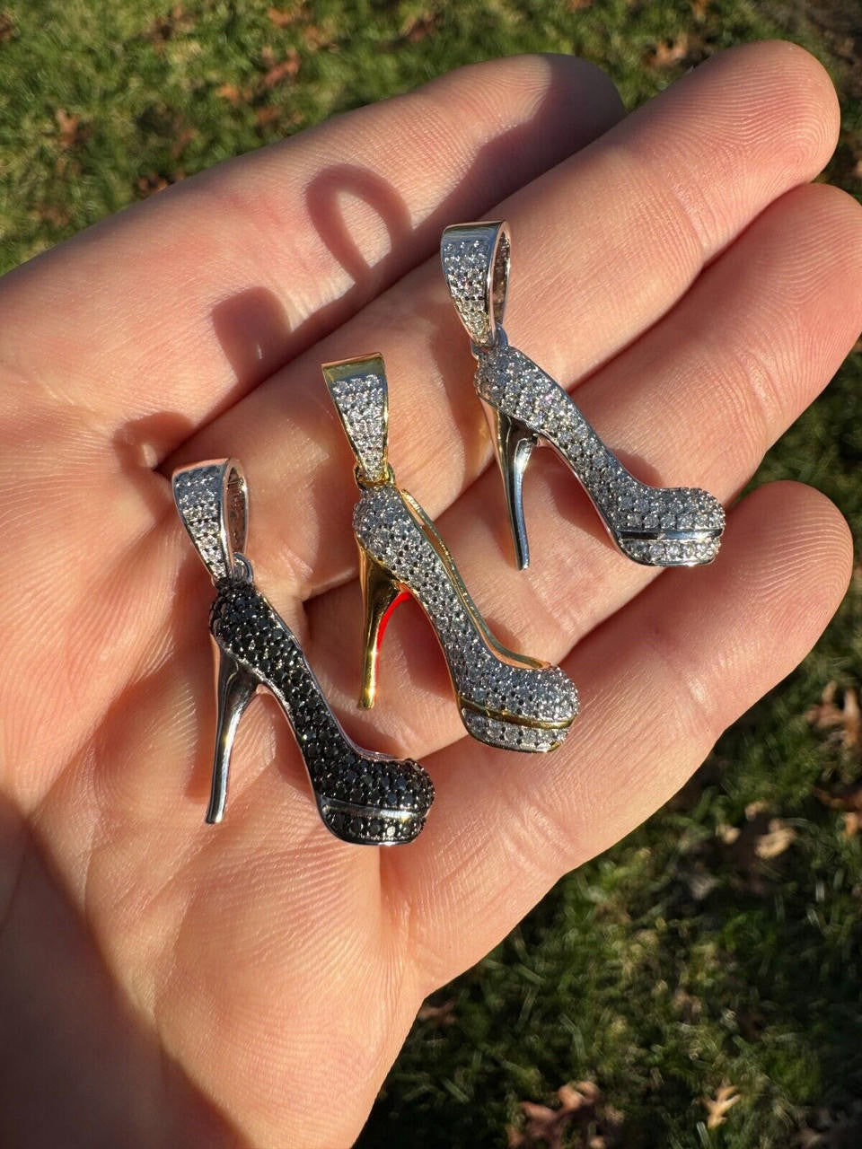 HarlemBling Red Bottom Shoe Stiletto Heels Pendant MOISSANITE 925 Silver Gold Iced Necklace