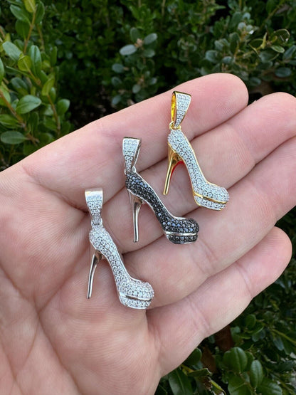 HarlemBling Red Bottom Shoe Stiletto Heels Pendant MOISSANITE 925 Silver Gold Iced Necklace