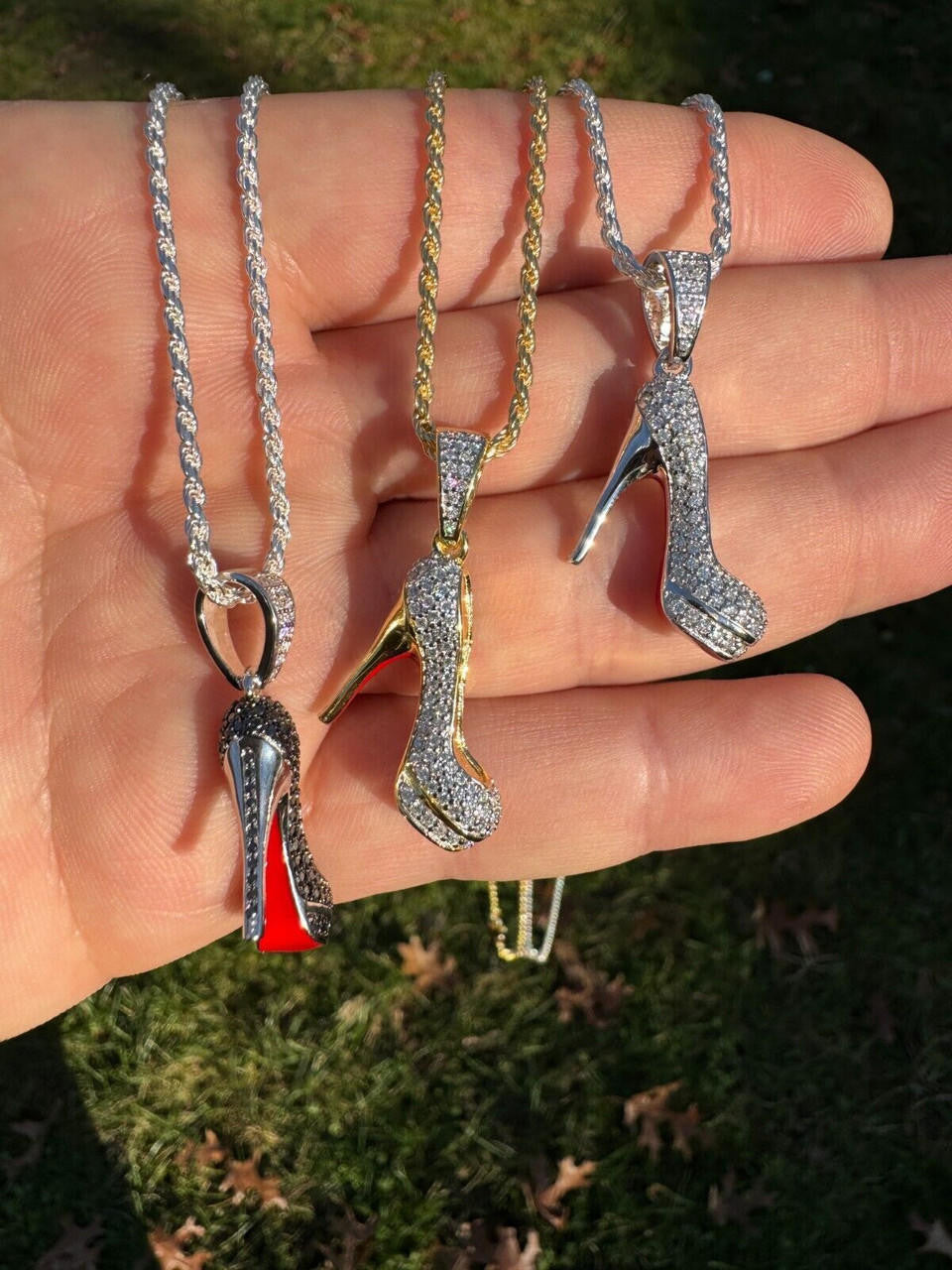 HarlemBling Red Bottom Shoe Stiletto Heels Pendant MOISSANITE 925 Silver Gold Iced Necklace