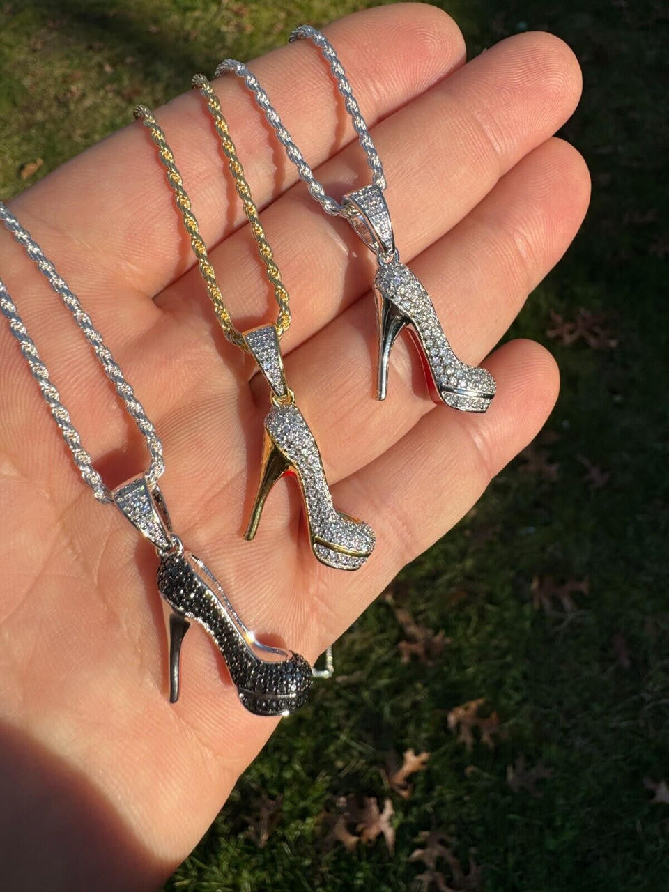 HarlemBling Red Bottom Shoe Stiletto Heels Pendant MOISSANITE 925 Silver Gold Iced Necklace
