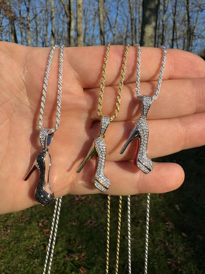 HarlemBling Red Bottom Shoe Stiletto Heels Pendant MOISSANITE 925 Silver Gold Iced Necklace