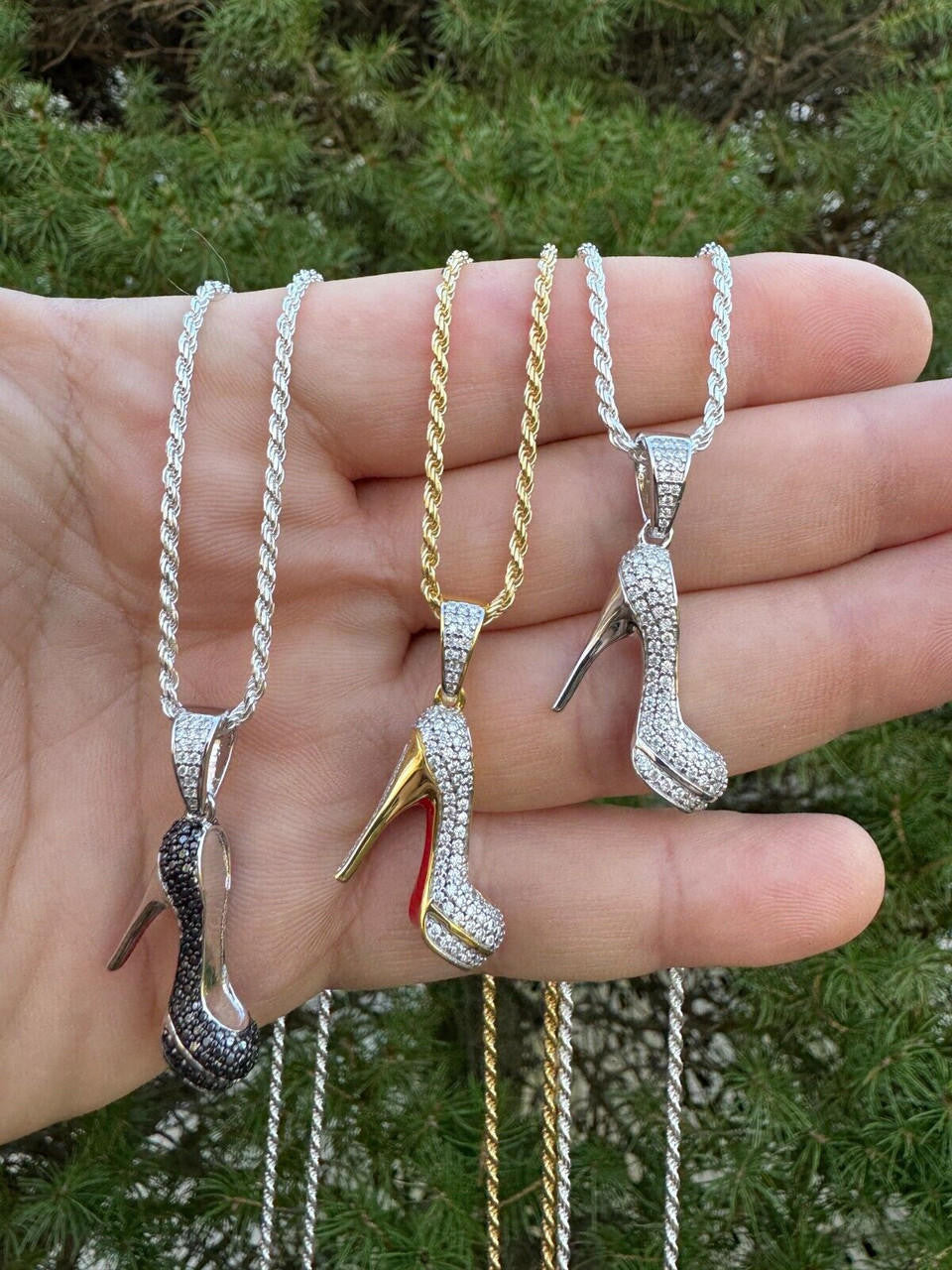 HarlemBling Red Bottom Shoe Stiletto Heels Pendant MOISSANITE 925 Silver Gold Iced Necklace
