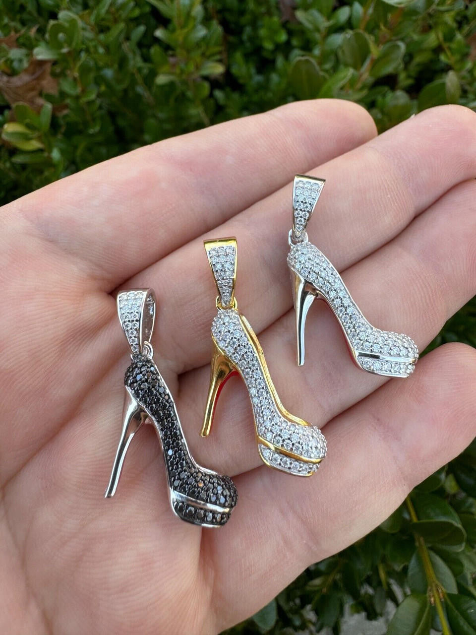 HarlemBling Red Bottom Shoe Stiletto Heels Pendant MOISSANITE 925 Silver Gold Iced Necklace