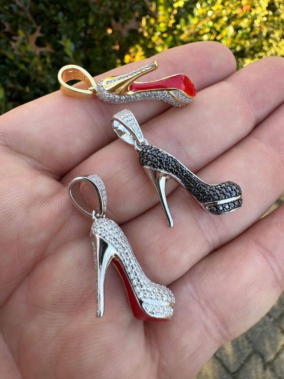 HarlemBling Red Bottom Shoe Stiletto Heels Pendant MOISSANITE 925 Silver Gold Iced Necklace