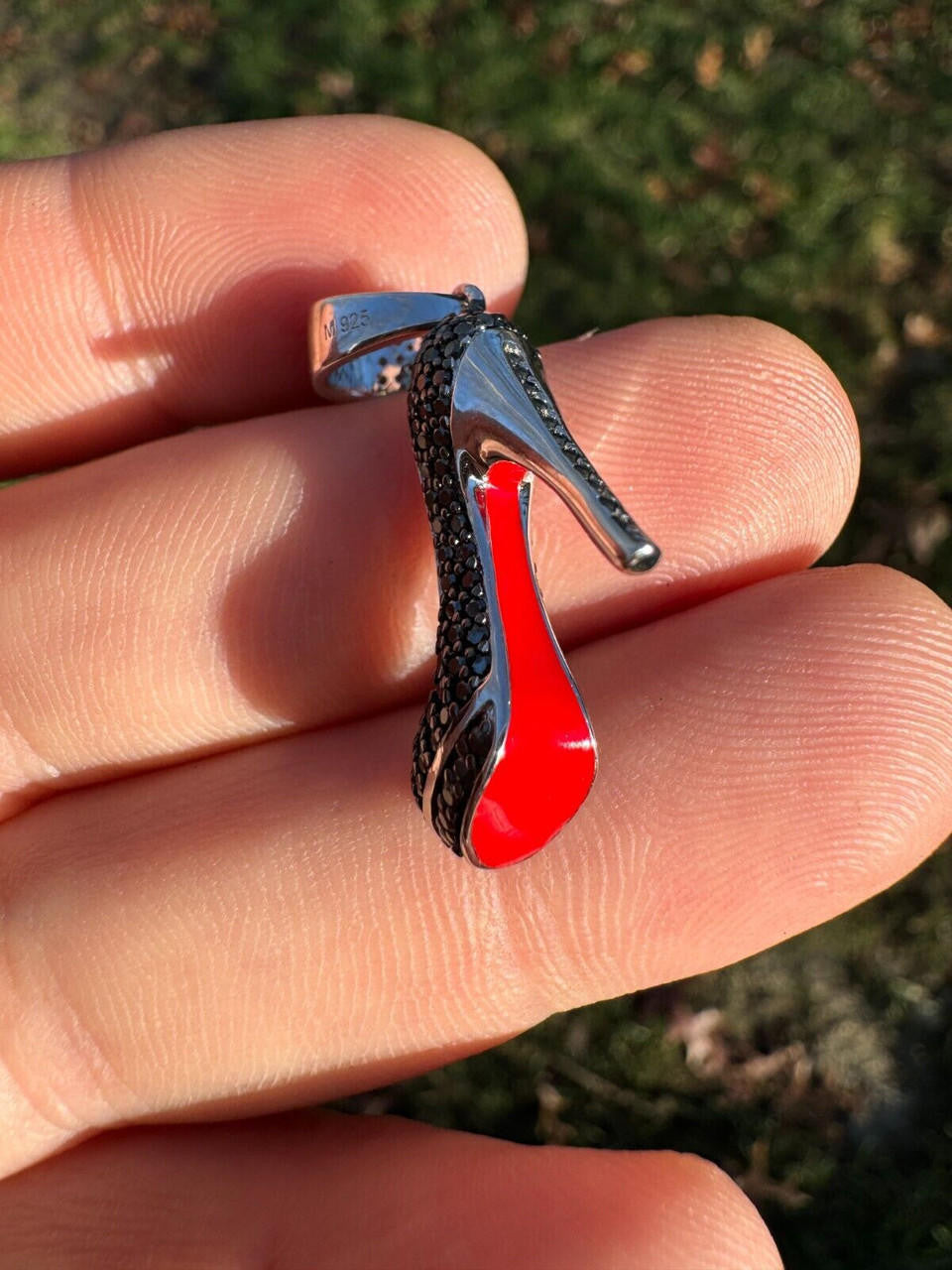 HarlemBling Red Bottom Shoe Stiletto Heels Pendant MOISSANITE 925 Silver Gold Iced Necklace