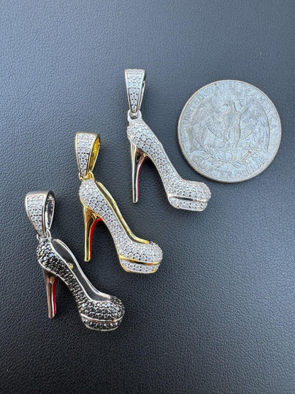 HarlemBling Red Bottom Shoe Stiletto Heels Pendant MOISSANITE 925 Silver Gold Iced Necklace