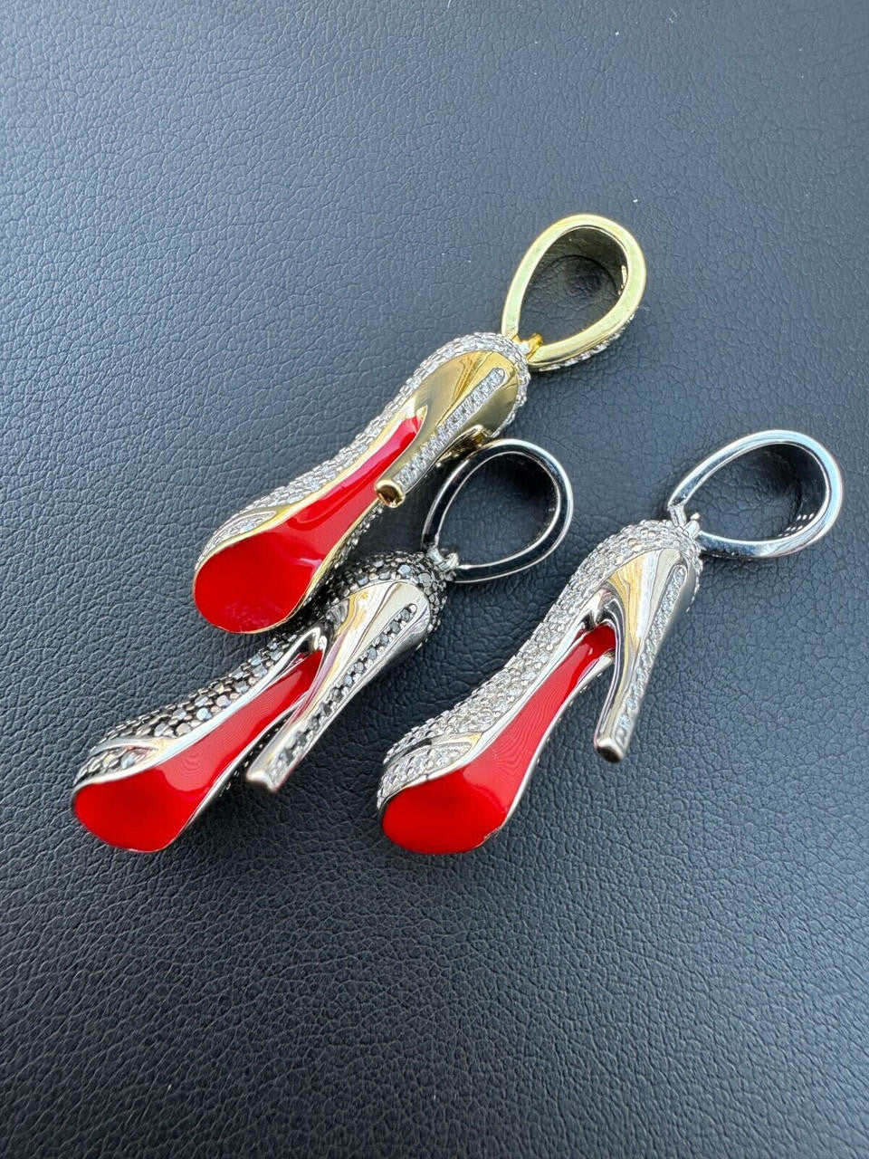 HarlemBling Red Bottom Shoe Stiletto Heels Pendant MOISSANITE 925 Silver Gold Iced Necklace