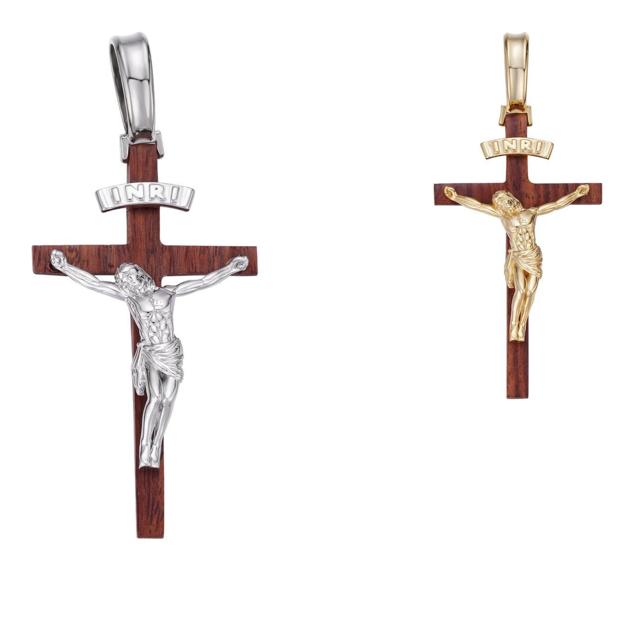 HarlemBling Red Cherry Walnut Wood PlainJesus Cross Pendant - 14k Gold Vermeil Or 925 Silver - Small 1.5"