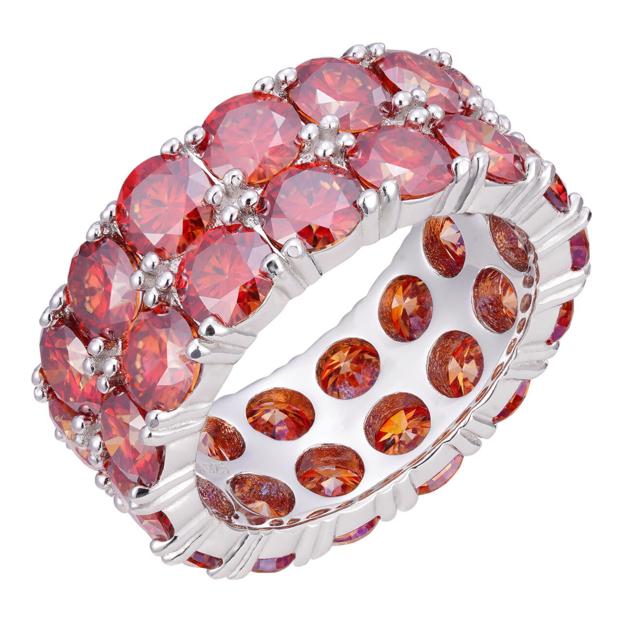 HarlemBling Red MOISSANITE Double Row Eternity Ring - 925 Silver