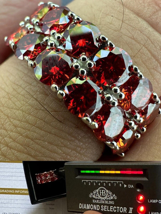 HarlemBling Red Moissanite Ring Real 925 Sterling Silver Hip Hop Iced Tennis Band Big 10mm