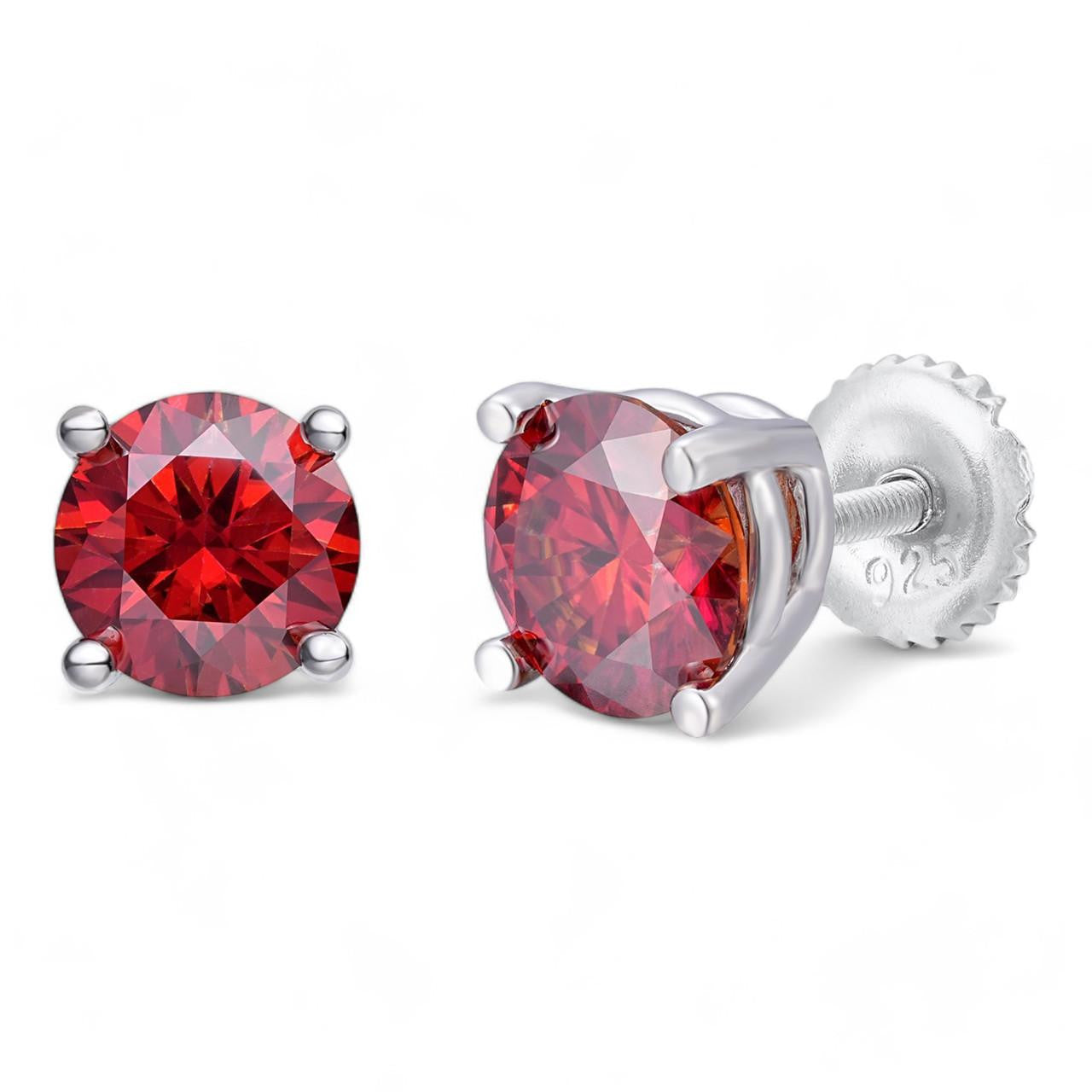 HarlemBling Red MOISSANITE Solitaire Stud Earrings - 925 Silver - 3mm-8mm - 0.2-4ct