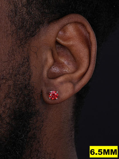 HarlemBling Red MOISSANITE Solitaire Stud Earrings - 925 Silver - 3mm-8mm - 0.2-4ct